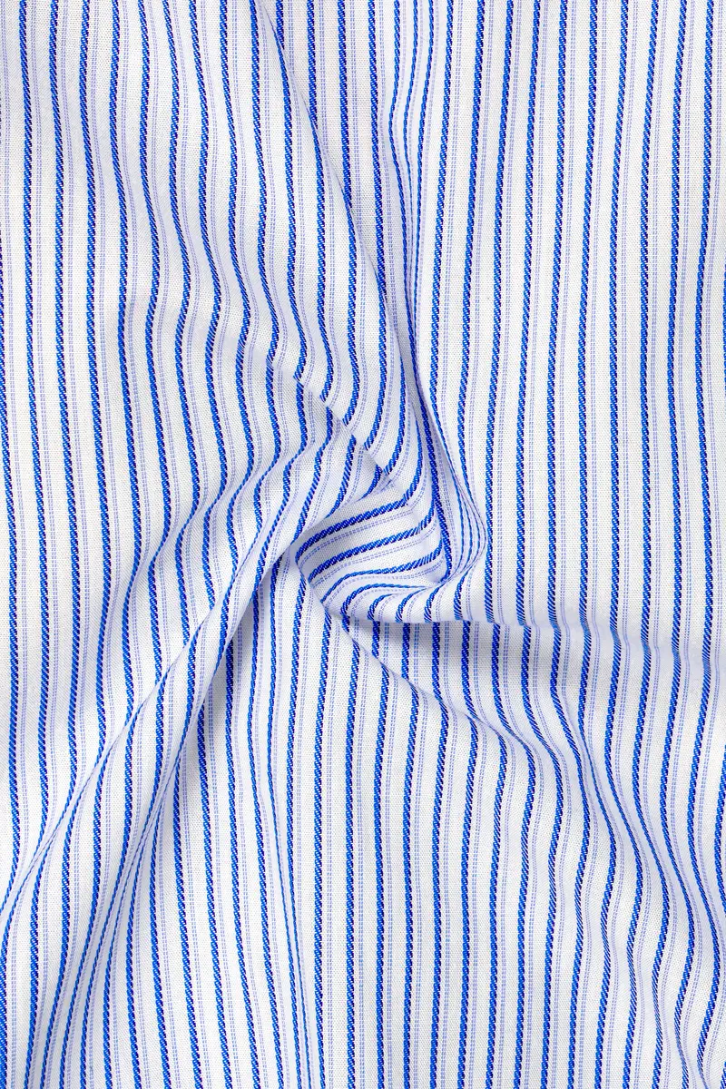 Azurestripe-Tufts Blue And Bright White Striped Dobby Premium Giza Cotton Dress Shirt 2