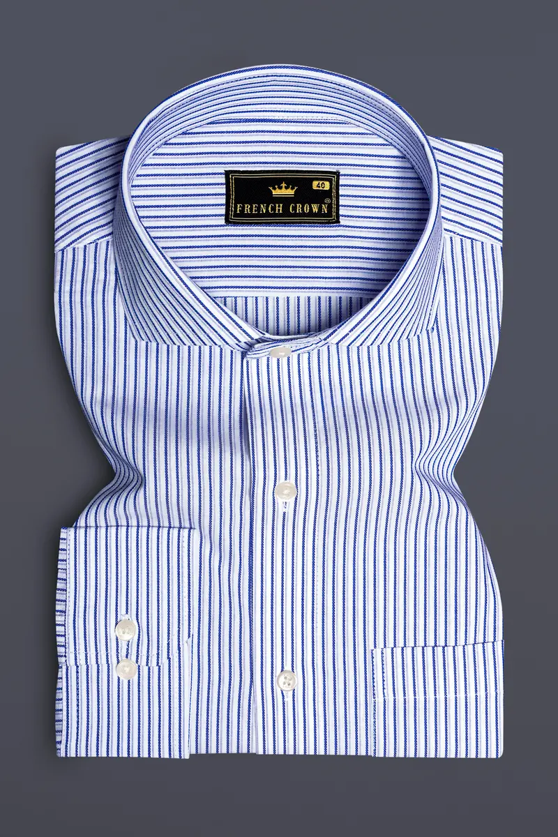 Azurestripe-Tufts Blue And Bright White Striped Dobby Premium Giza Cotton Dress Shirt 3