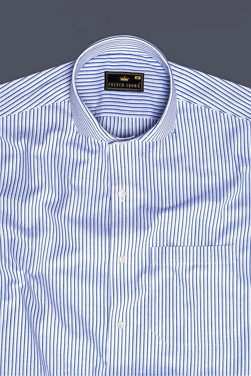 Azurestripe-Tufts Blue And Bright White Striped Dobby Premium Giza Cotton Dress Shirt 4