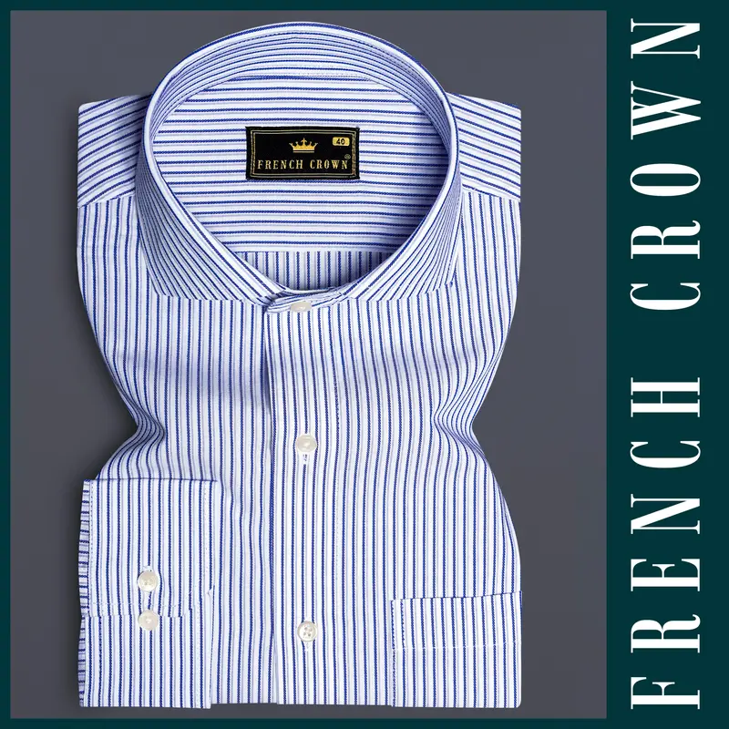 Azurestripe-Tufts Blue And Bright White Striped Dobby Premium Giza Cotton Dress Shirt 5