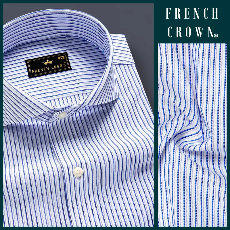 Azurestripe-Tufts Blue And Bright White Striped Dobby Premium Giza Cotton Dress Shirt 8