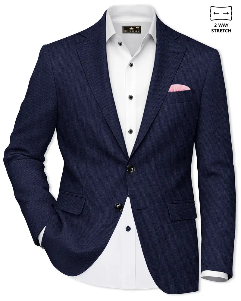 Azuriel-Firefly Blue Luxurious Linen Single Breasted Stretchable Traveler Blazer 1