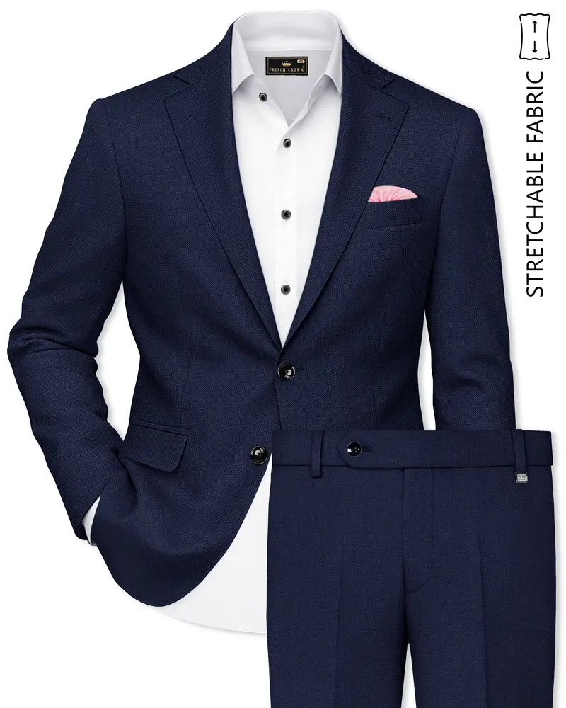 Azuriel-Firefly Blue Luxurious Linen Single Breasted Stretchable Traveler Suit 1