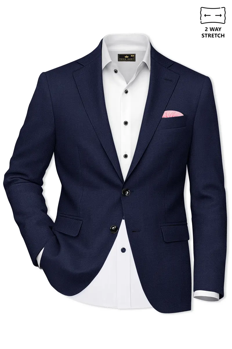 Azuriel-Firefly Blue Luxurious Linen Single Breasted Stretchable Traveler Suit 10