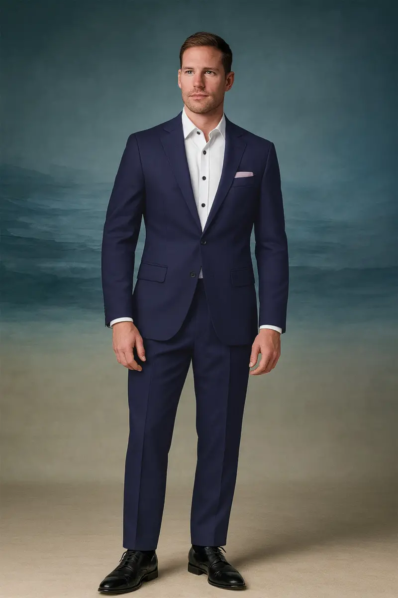 Azuriel-Firefly Blue Luxurious Linen Single Breasted Stretchable Traveler Suit 12