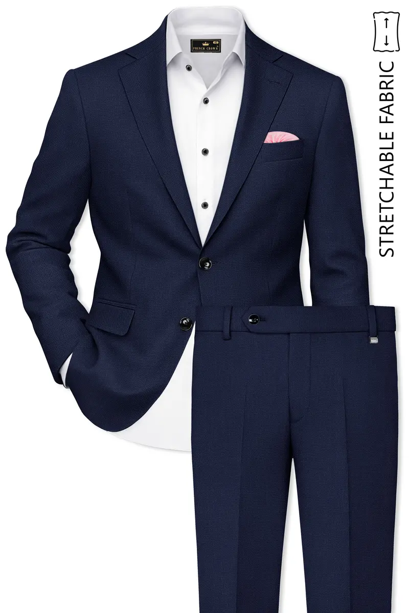 Azuriel-Firefly Blue Luxurious Linen Single Breasted Stretchable Traveler Suit 2