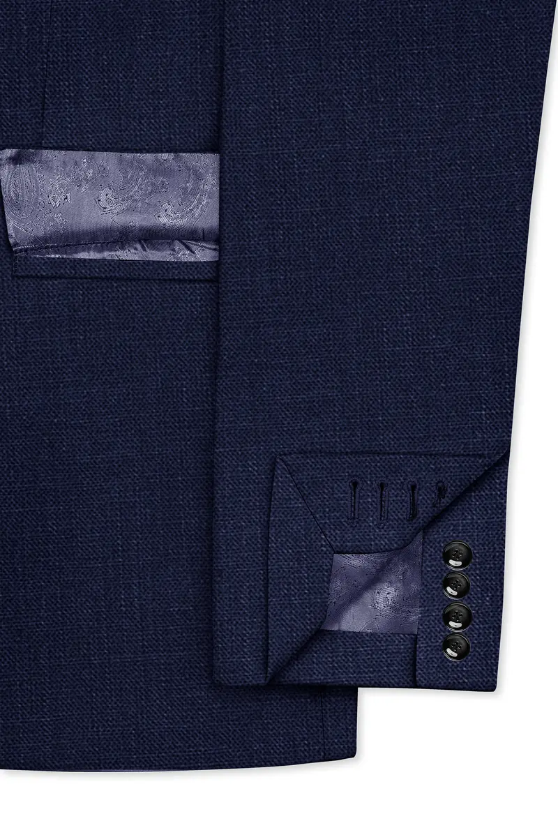 Azuriel-Firefly Blue Luxurious Linen Single Breasted Stretchable Traveler Suit 7