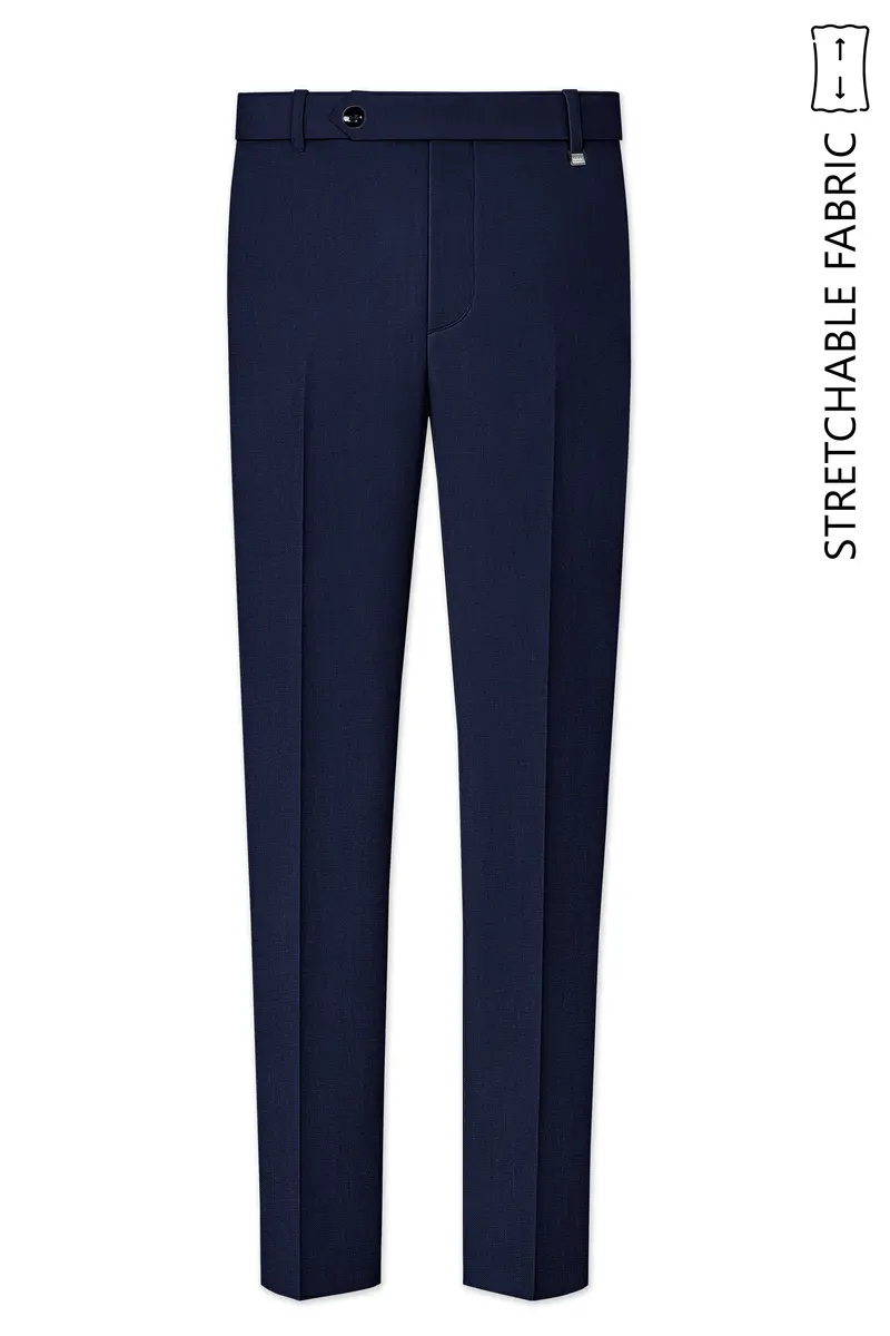 Azuriel-Firefly Blue Luxurious Linen Stretchable Waistband Pant 2
