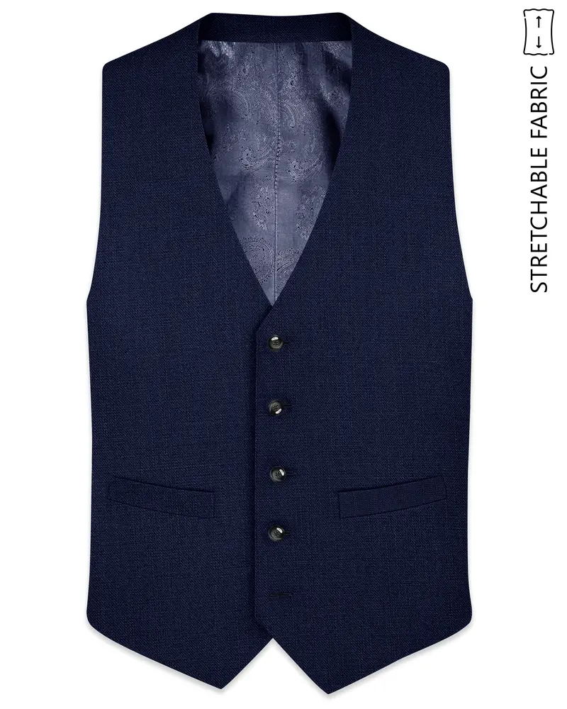 Azuriel-Firefly Blue Luxurious Linen Stretchable Waistcoat 1