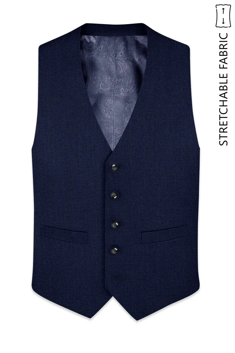 Azuriel-Firefly Blue Luxurious Linen Stretchable Waistcoat 2