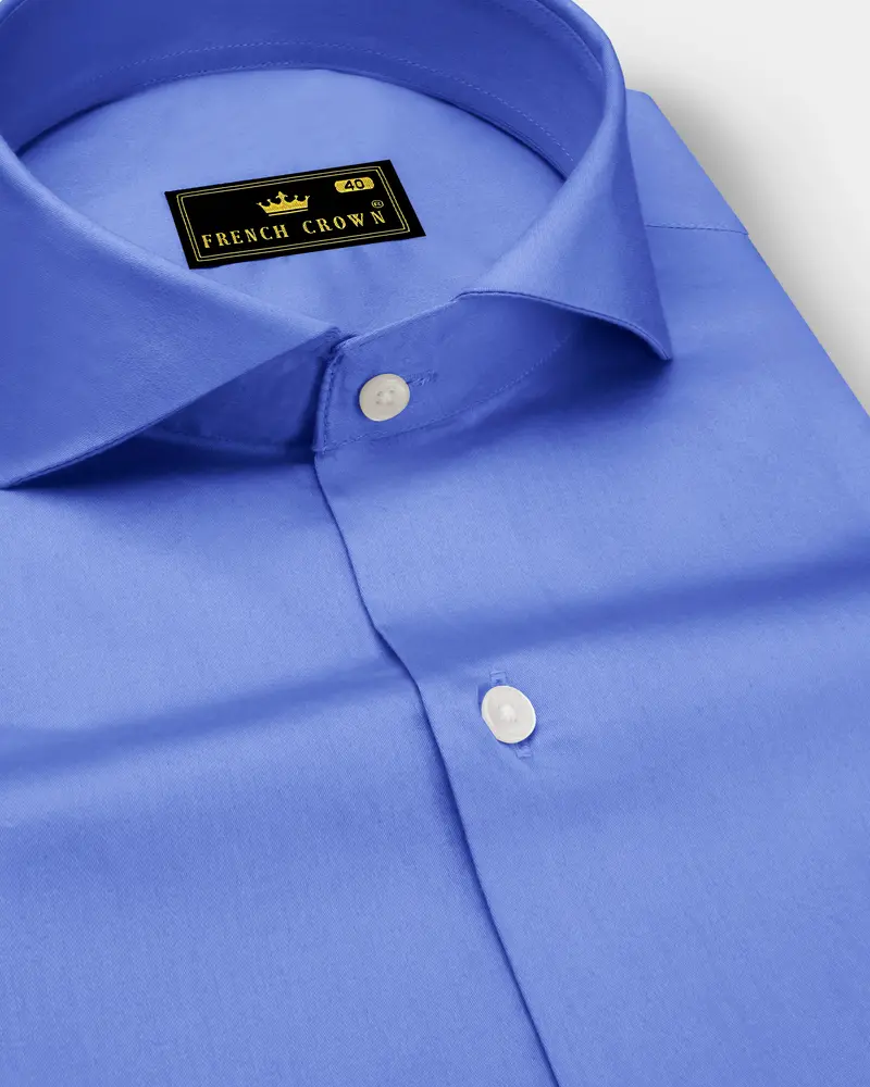 Azurine-Cornflower Blue Subtle Sheen Super Soft Premium Cotton Cut Away Collar Dress Shirt 1
