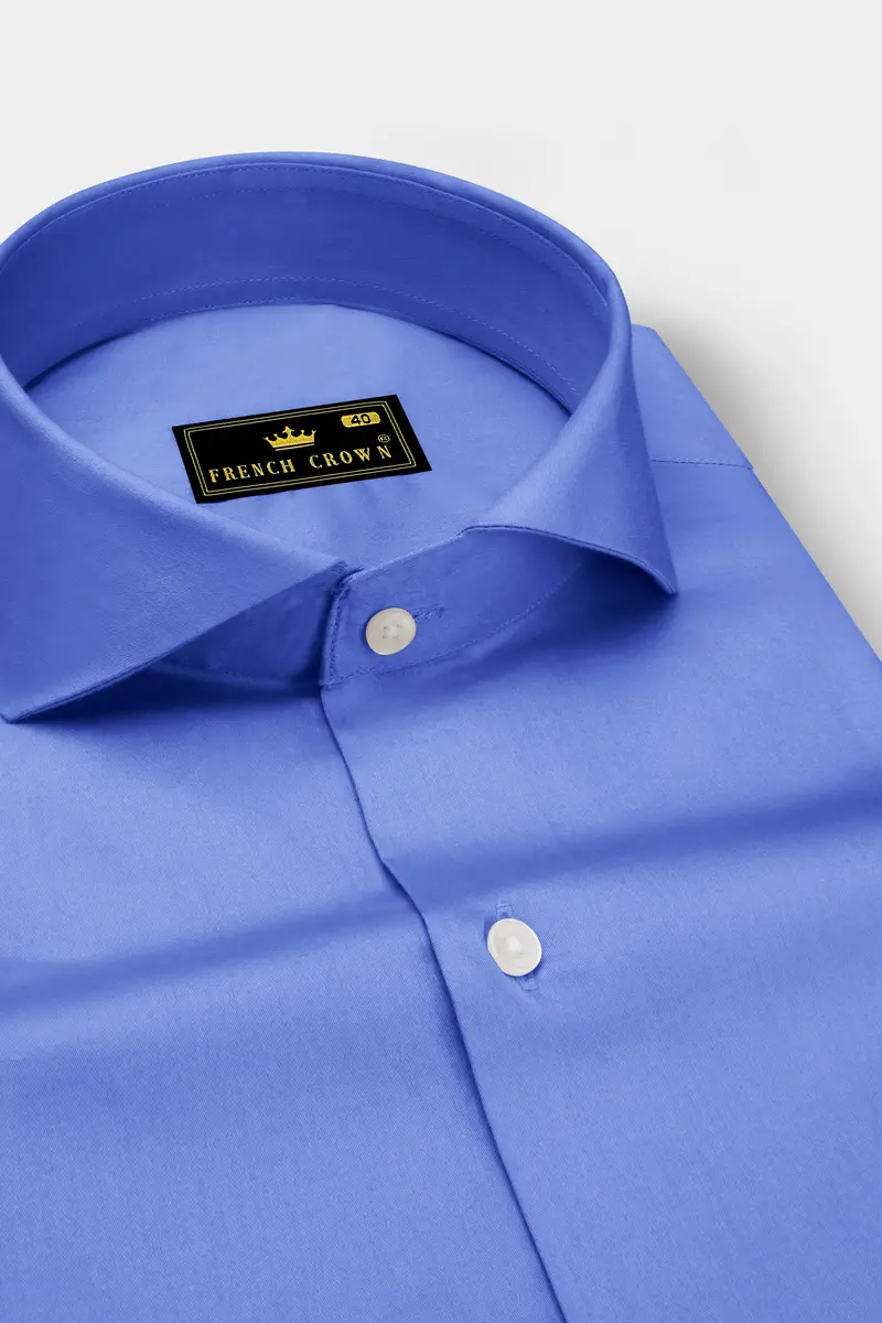 Azurine-Cornflower Blue Subtle Sheen Super Soft Premium Cotton Cut Away Collar Dress Shirt 2