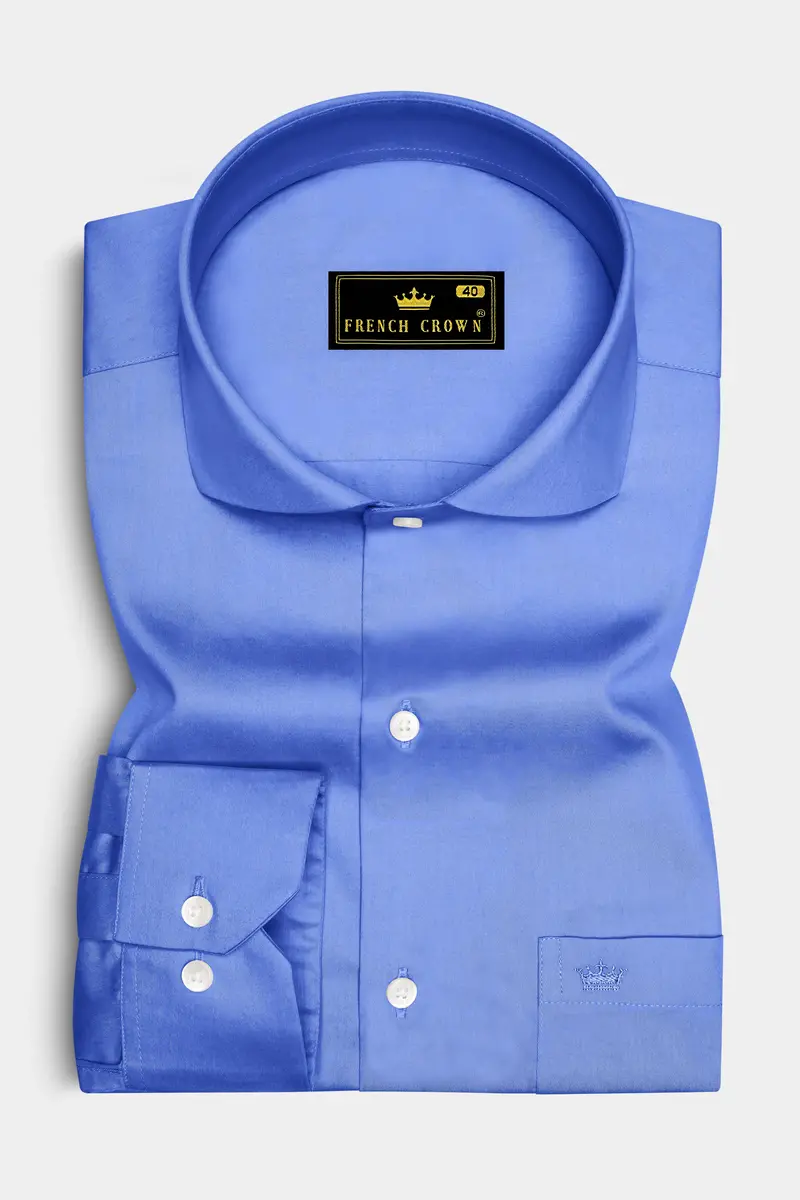 Azurine-Cornflower Blue Subtle Sheen Super Soft Premium Cotton Cut Away Collar Dress Shirt 4