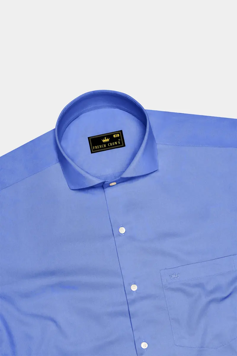 Azurine-Cornflower Blue Subtle Sheen Super Soft Premium Cotton Cut Away Collar Dress Shirt 5