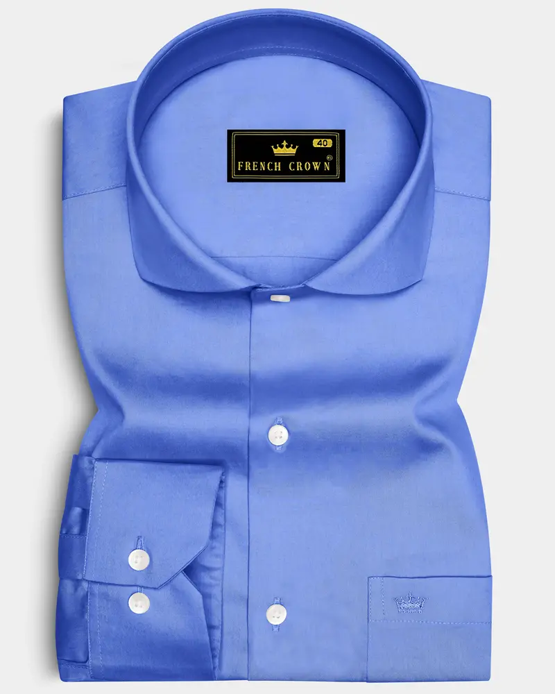 Azurine-Cornflower Blue Subtle Sheen Super Soft Premium Cotton Cut Away Collar Dress Shirt 6