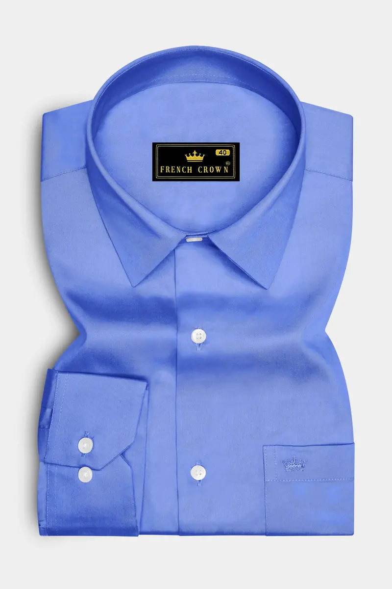 Azurine-Cornflower Blue Subtle Sheen Super Soft Premium Cotton Dress Shirt 4