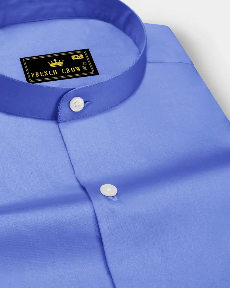 Azurine-Cornflower Blue Subtle Sheen Super Soft Premium Cotton Mandarin Dress Shirt 1