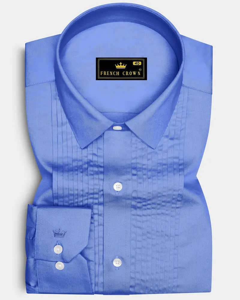 Azurine-Cornflower Blue Subtle Sheen Super Soft Premium Cotton Tuxedo Dress Shirt 1