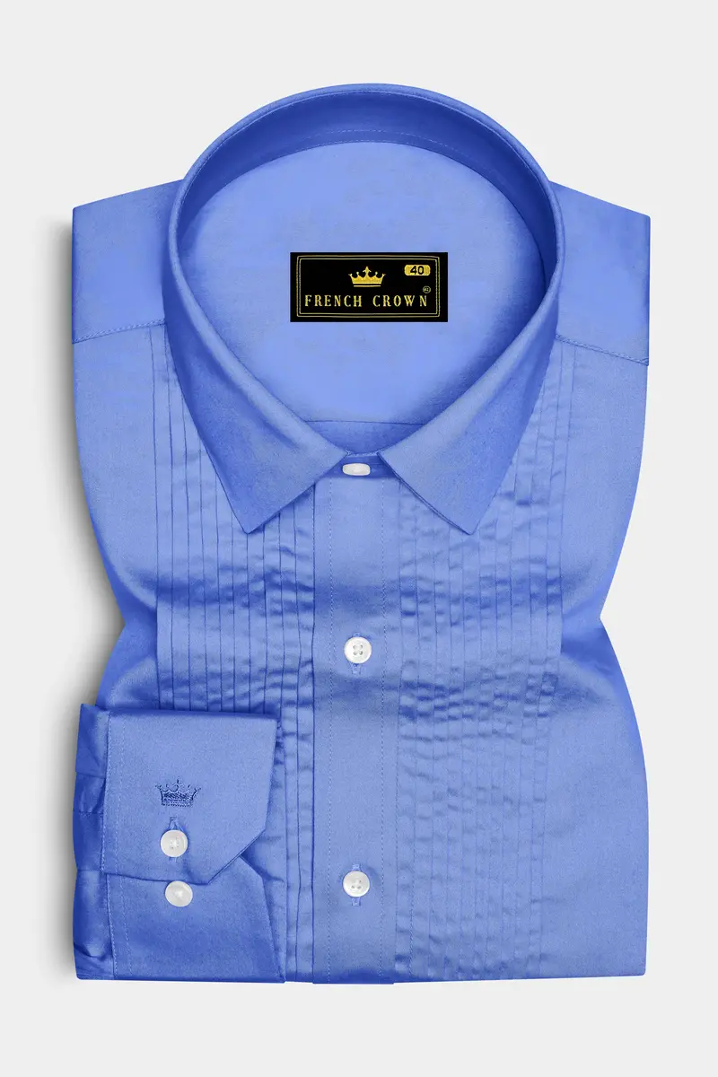 Azurine-Cornflower Blue Subtle Sheen Super Soft Premium Cotton Tuxedo Dress Shirt 2