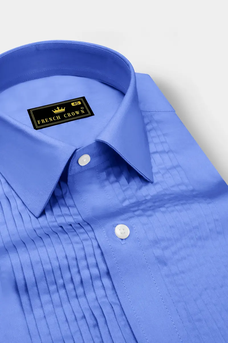 Azurine-Cornflower Blue Subtle Sheen Super Soft Premium Cotton Tuxedo Dress Shirt 4