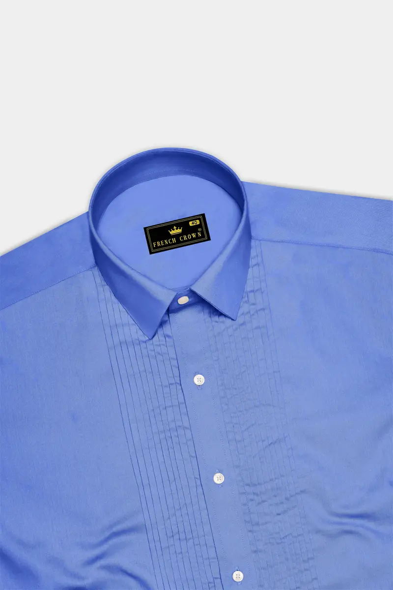 Azurine-Cornflower Blue Subtle Sheen Super Soft Premium Cotton Tuxedo Dress Shirt 5