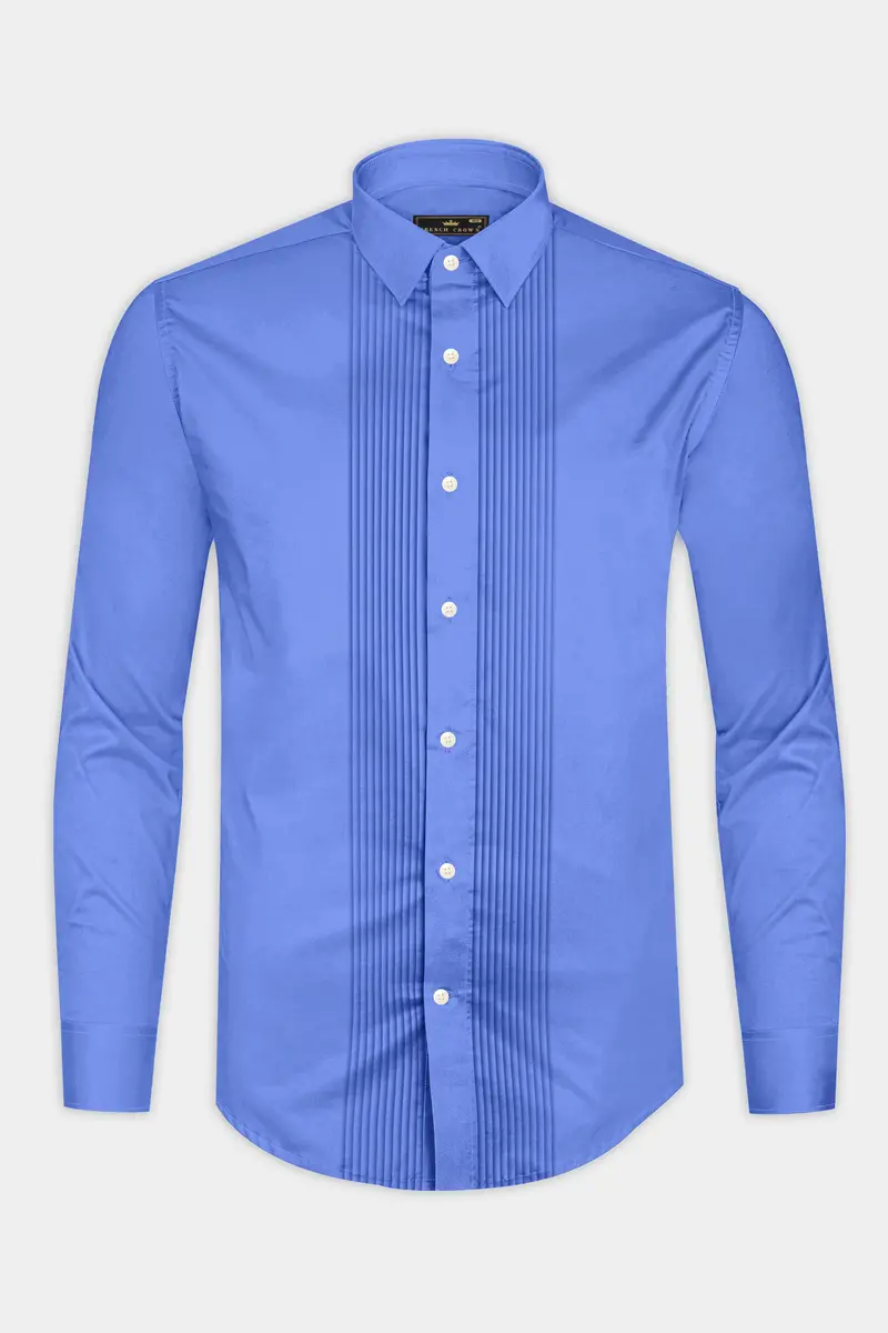 Azurine-Cornflower Blue Subtle Sheen Super Soft Premium Cotton Tuxedo Dress Shirt 6