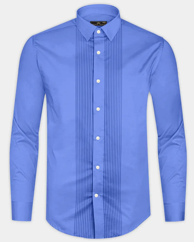Azurine-Cornflower Blue Subtle Sheen Super Soft Premium Cotton Tuxedo Dress Shirt 8