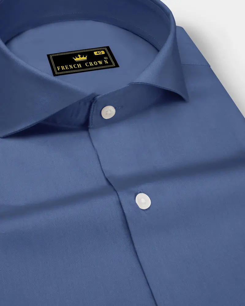 Azurion-Dusky Blue Subtle Sheen Super Soft Premium Cotton Cut Away Collar Dress Shirt 1