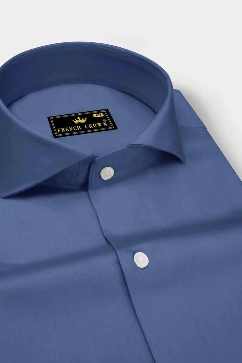 Azurion-Dusky Blue Subtle Sheen Super Soft Premium Cotton Cut Away Collar Dress Shirt 2