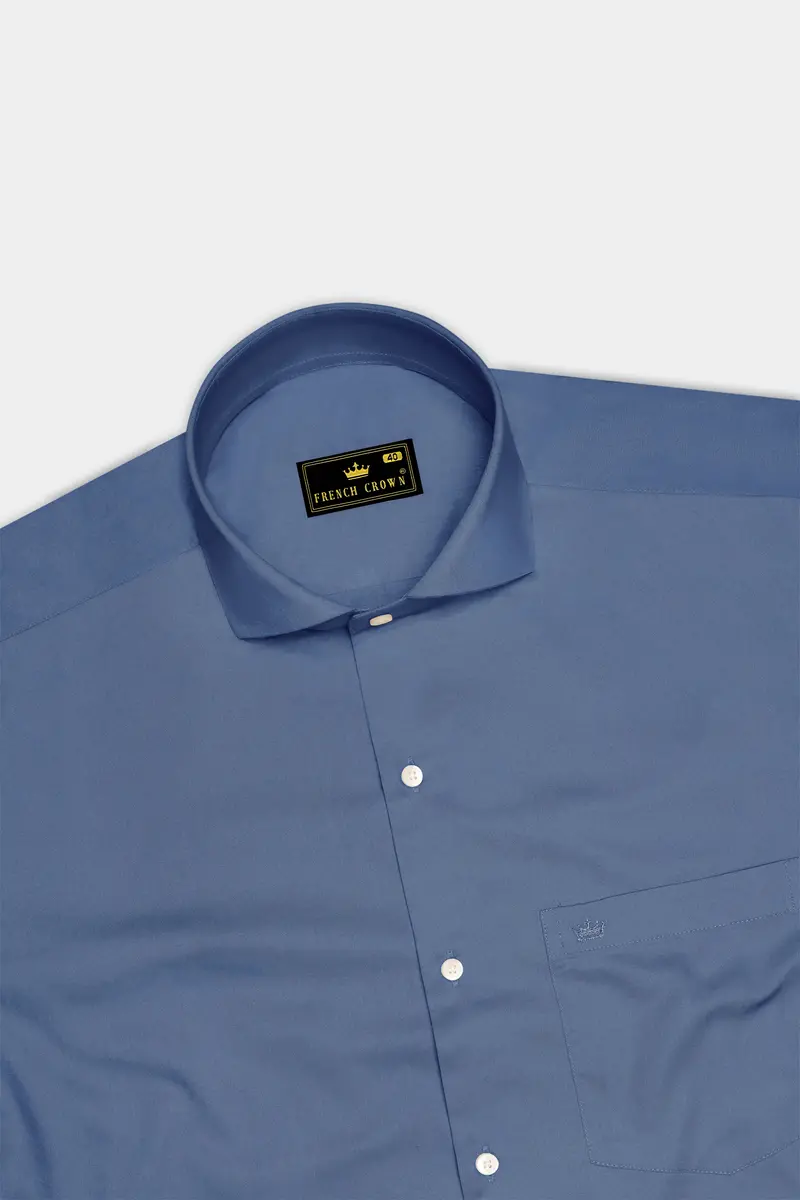 Azurion-Dusky Blue Subtle Sheen Super Soft Premium Cotton Cut Away Collar Dress Shirt 5
