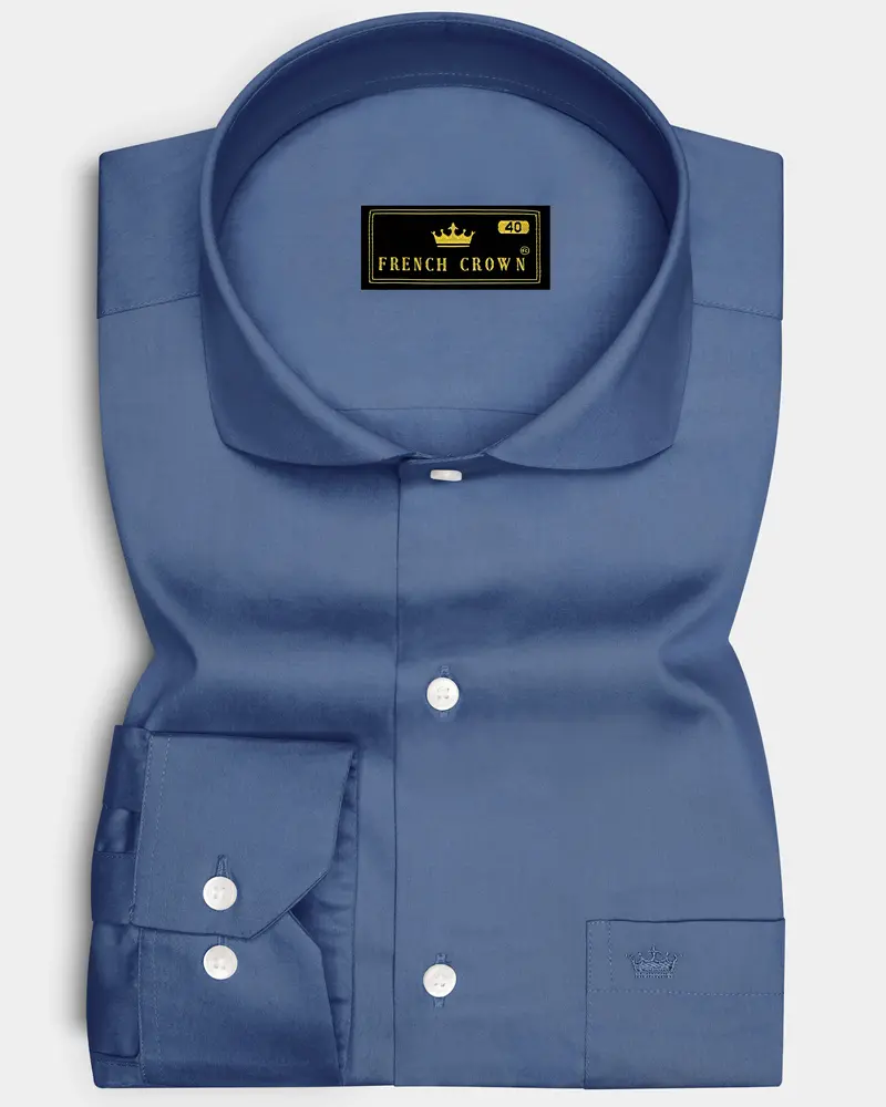 Azurion-Dusky Blue Subtle Sheen Super Soft Premium Cotton Cut Away Collar Dress Shirt 6