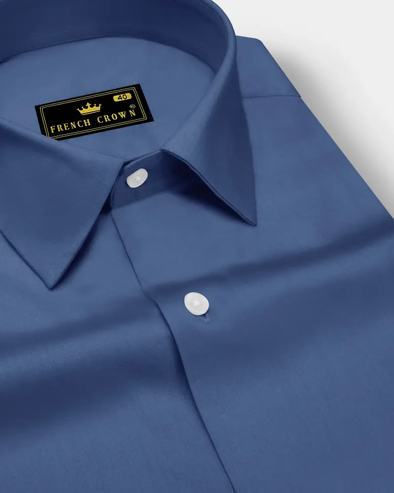 Azurion-Dusky Blue Subtle Sheen Super Soft Premium Cotton Dress Shirt 1