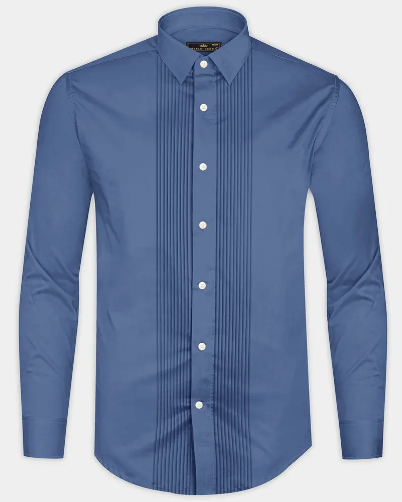 Azurion-Dusky Blue Subtle Sheen Super Soft Premium Cotton Tuxedo Dress Shirt 8