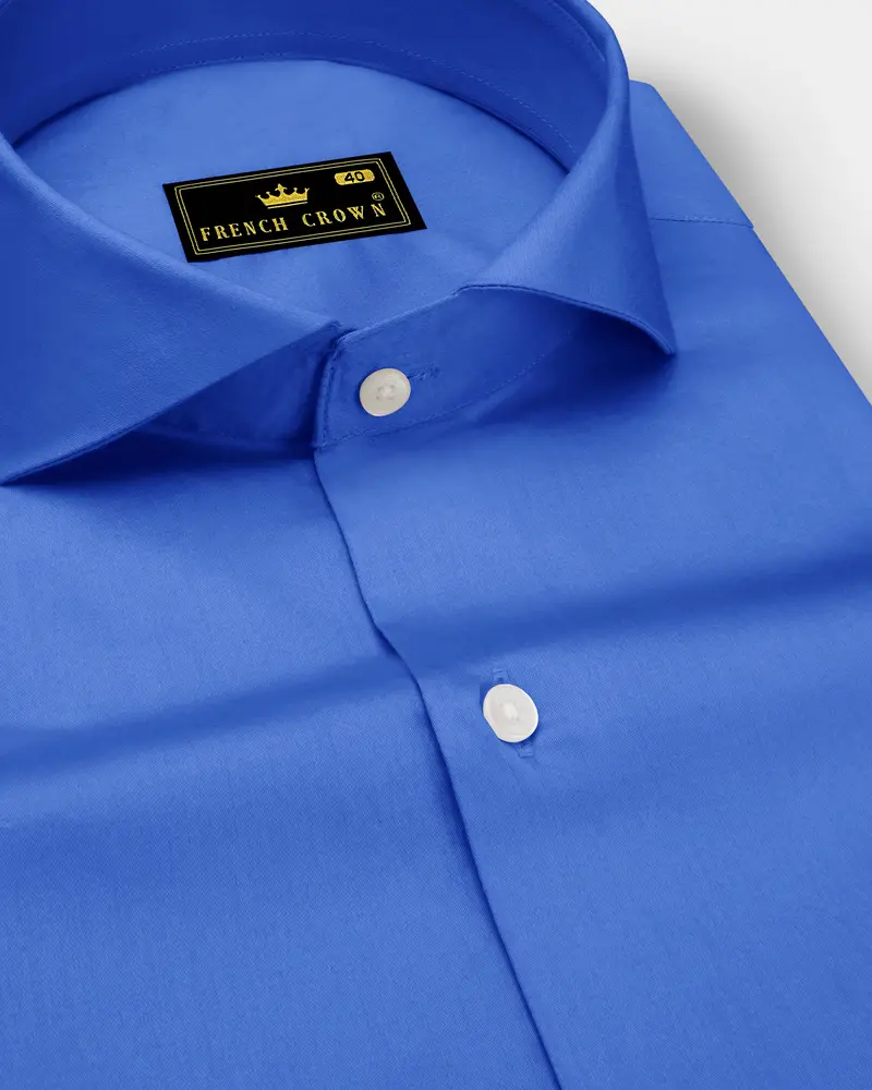 Azurion-Mariner Blue Subtle Sheen Super Soft Premium Cotton Cut Away Collar Dress Shirt 1