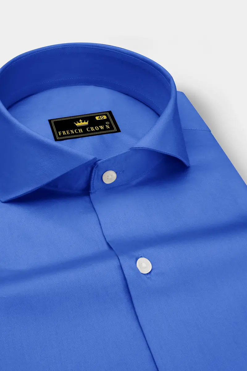 Azurion-Mariner Blue Subtle Sheen Super Soft Premium Cotton Cut Away Collar Dress Shirt 2