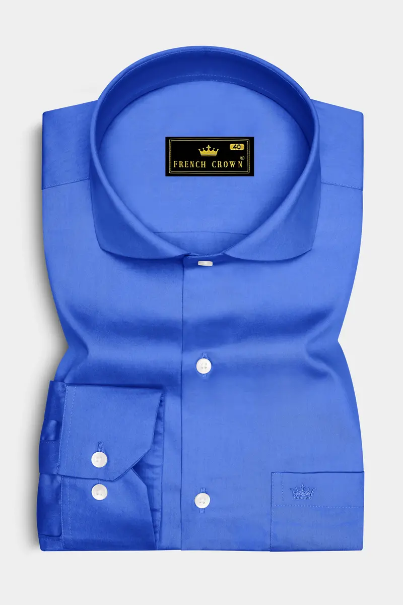 Azurion-Mariner Blue Subtle Sheen Super Soft Premium Cotton Cut Away Collar Dress Shirt 4