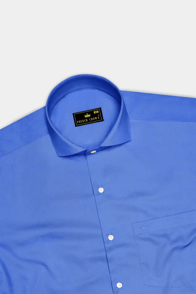 Azurion-Mariner Blue Subtle Sheen Super Soft Premium Cotton Cut Away Collar Dress Shirt 5