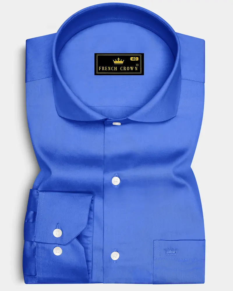 Azurion-Mariner Blue Subtle Sheen Super Soft Premium Cotton Cut Away Collar Dress Shirt 6