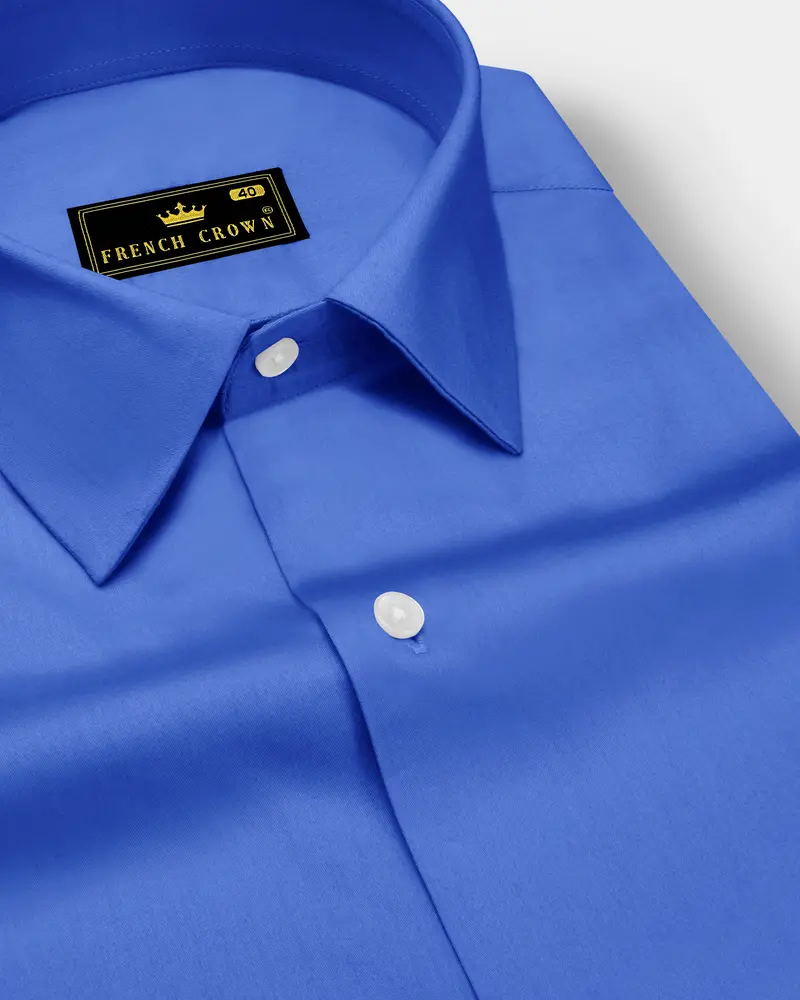 Azurion-Mariner Blue Subtle Sheen Super Soft Premium Cotton Dress Shirt 1