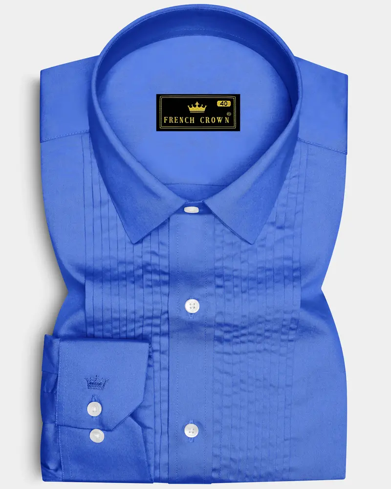 Azurion-Mariner Blue Subtle Sheen Super Soft Premium Cotton Tuxedo Dress Shirt 1