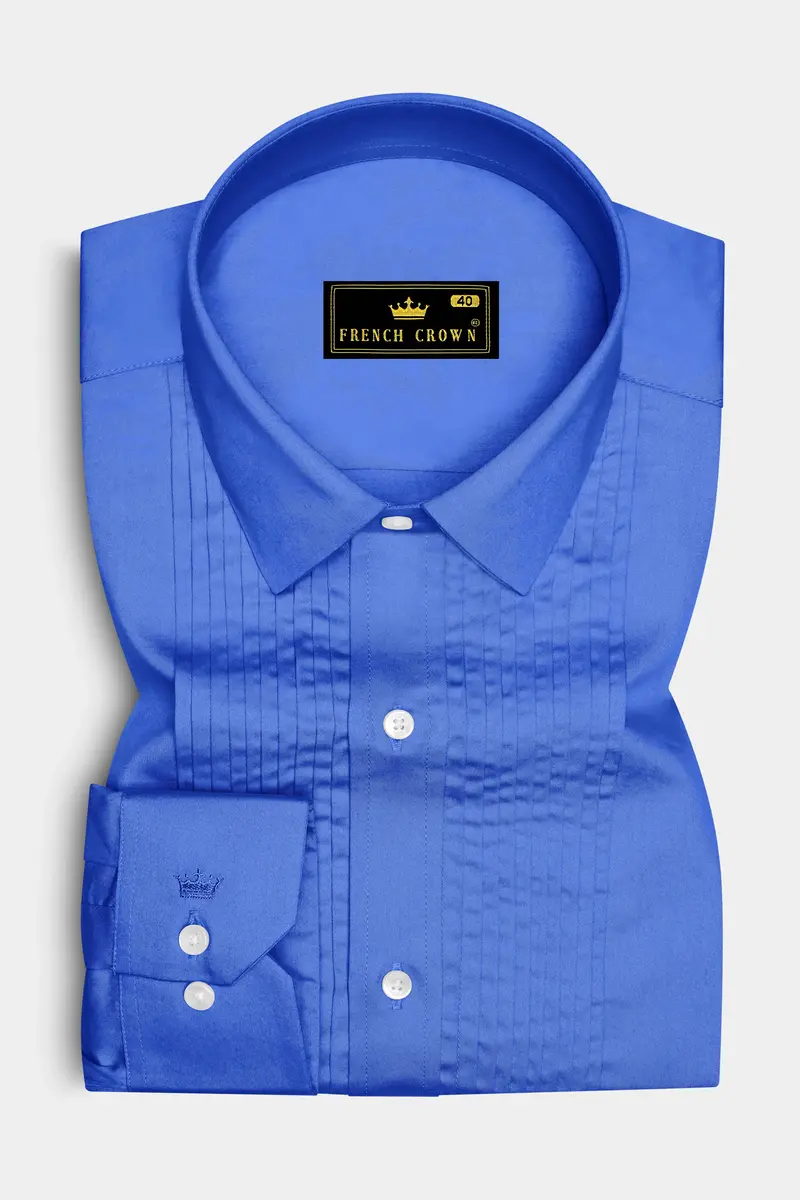 Azurion-Mariner Blue Subtle Sheen Super Soft Premium Cotton Tuxedo Dress Shirt 2