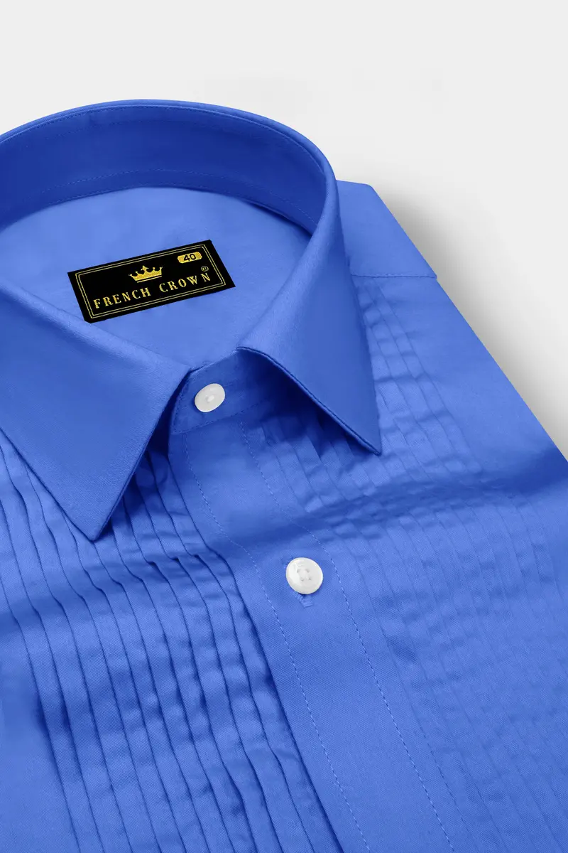 Azurion-Mariner Blue Subtle Sheen Super Soft Premium Cotton Tuxedo Dress Shirt 4