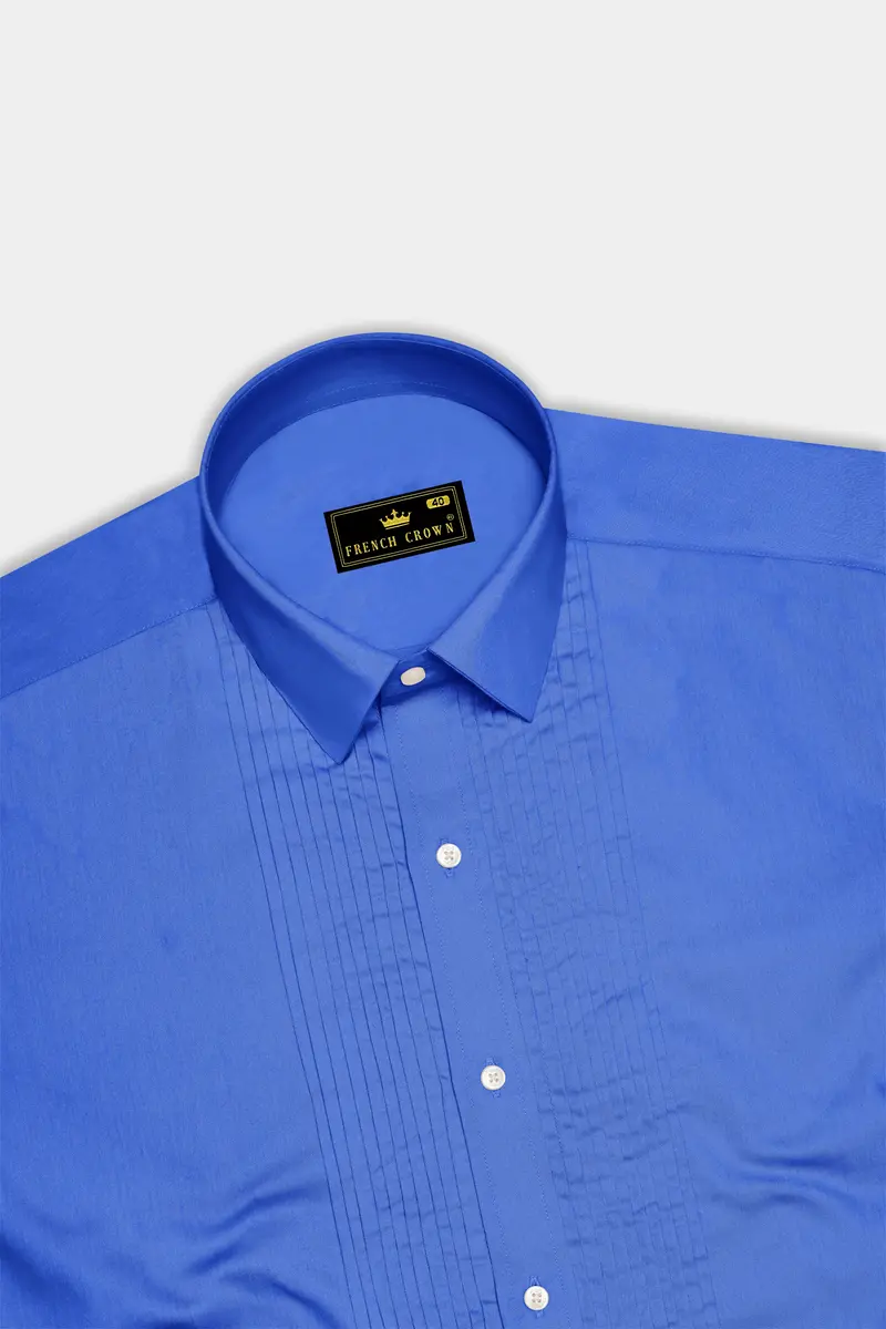 Azurion-Mariner Blue Subtle Sheen Super Soft Premium Cotton Tuxedo Dress Shirt 5