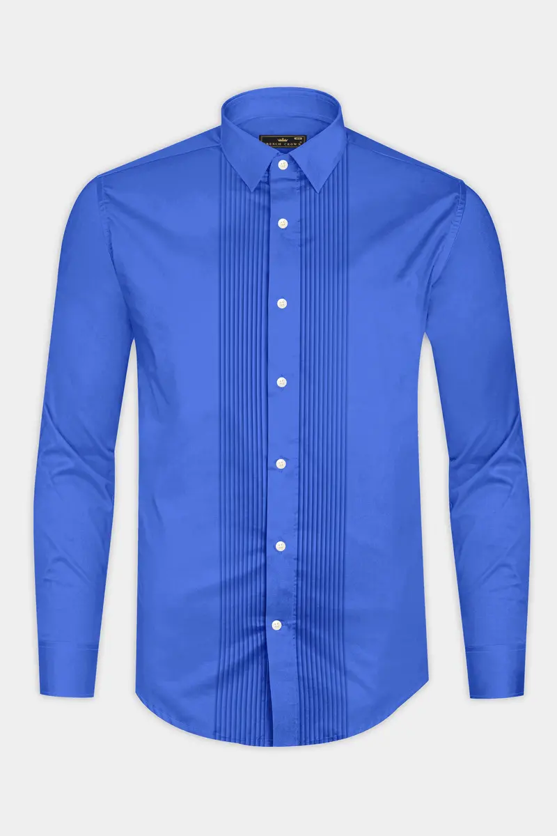 Azurion-Mariner Blue Subtle Sheen Super Soft Premium Cotton Tuxedo Dress Shirt 6