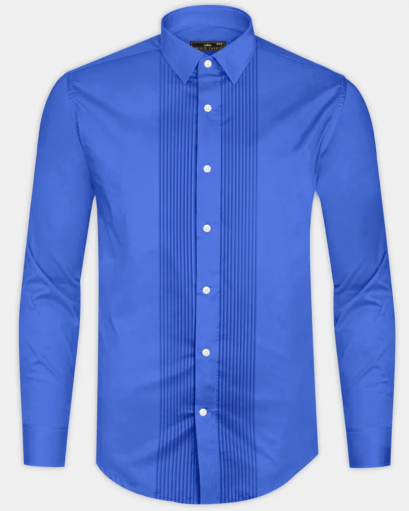 Azurion-Mariner Blue Subtle Sheen Super Soft Premium Cotton Tuxedo Dress Shirt 8