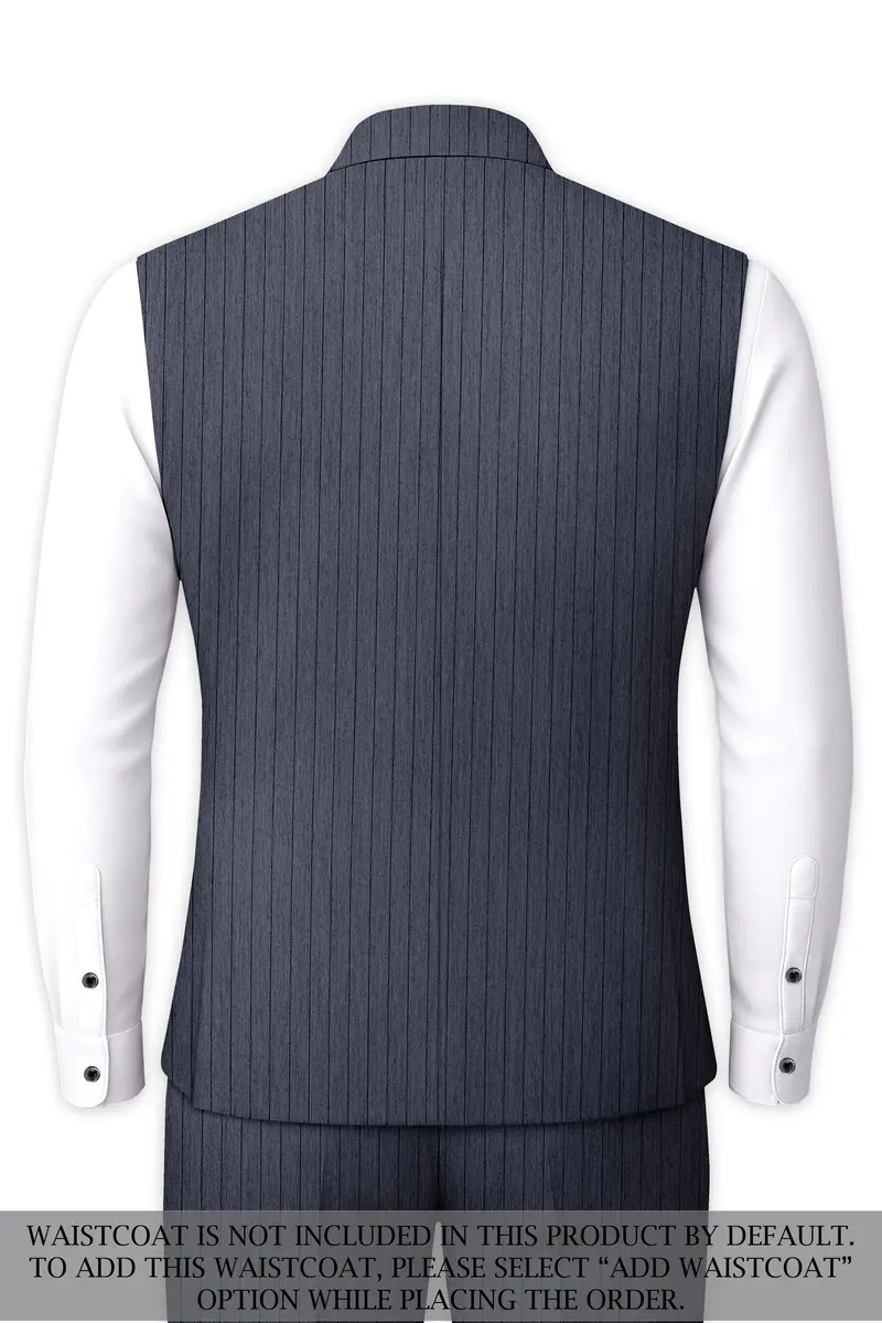 Azurion-Ninja Blue Pin Striped Wool Rich Cross Placket Bandhgala Slight Stretch Suit 16