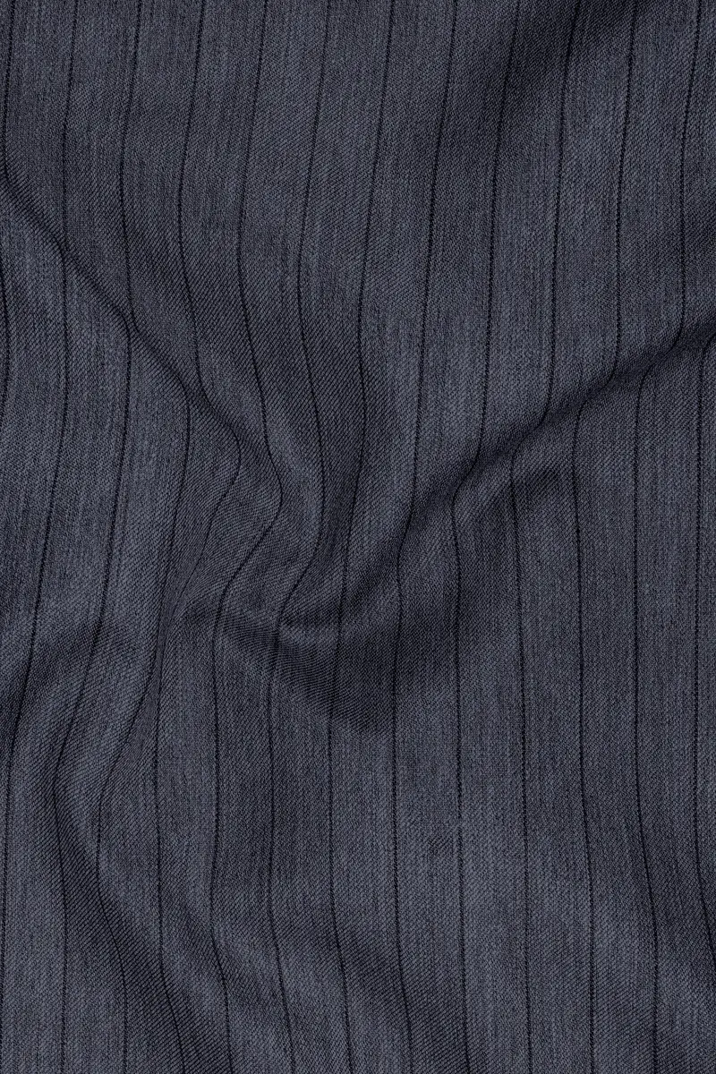Azurion-Ninja Blue Pin Striped Wool Rich Cross Placket Bandhgala Slight Stretch Suit 3
