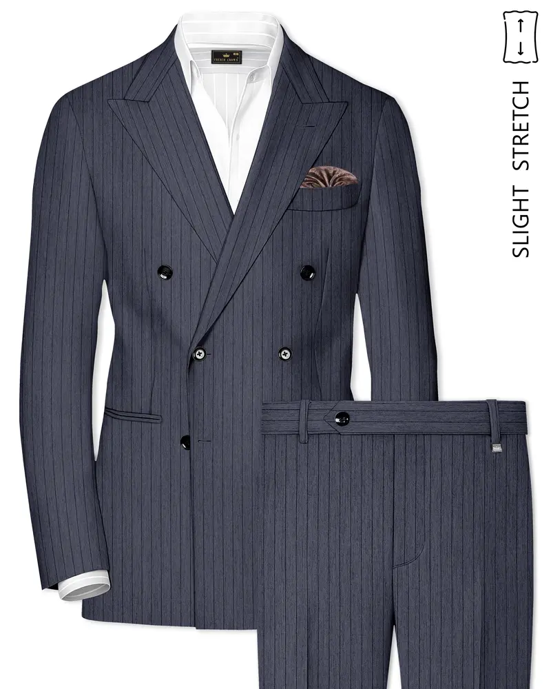 Azurion-Ninja Blue Pin Striped Wool Rich Slight Stretch Double Breasted Suit 1
