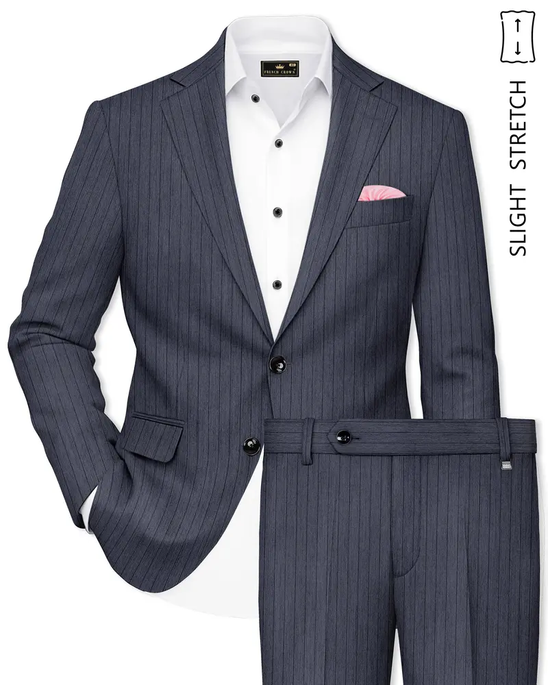 Azurion-Ninja Blue Pin Striped Wool Rich Slight Stretch Single Breasted Suit 1