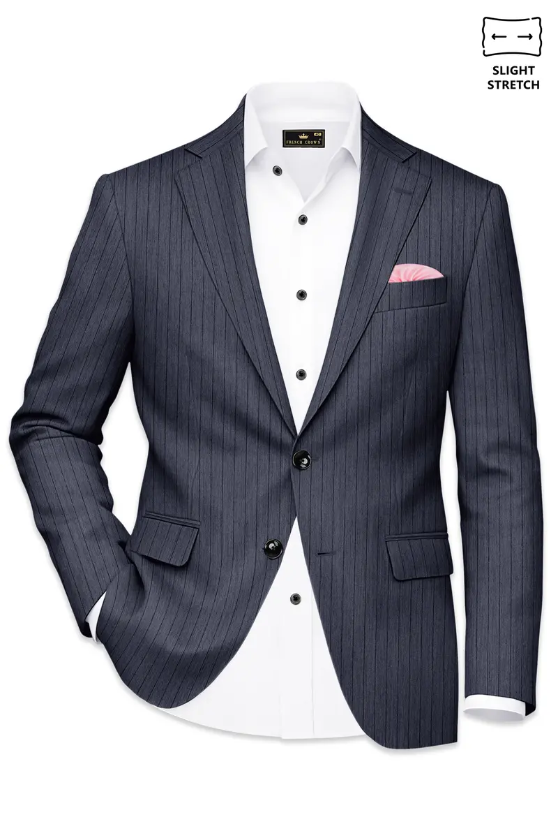 Azurion-Ninja Blue Pin Striped Wool Rich Slight Stretch Single Breasted Suit 10